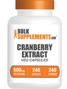 BulkSupplements.com Capsule extract de merișoare - Suplimente de merișoare pentru bărbați și femei, Suplimentul vegetal - Vegan & Gluten gratuit, 1 capsulă per servire (500mg), 240 Conte (Pachet de 1)