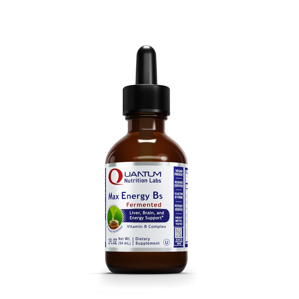 Laboratoarele cuantice de nutritie Max Energy B - Vitamina B Complex picături lichide, Suplimentul organic de vitamina B pentru femei și bărbați, Vitamina B1, B2, B3, B5, B6, B12 - 2 Fl Oz