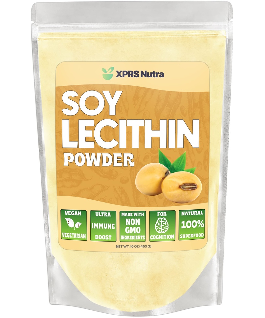XPRS Nutra Soy Lecithin Powder Emulsificator de grăsime de grad alimentar - potrivit pentru gătit, copt și mai mult - Vegan prietenos Soy Lecithin Powder Ajutor de gătit (16 Ounce)