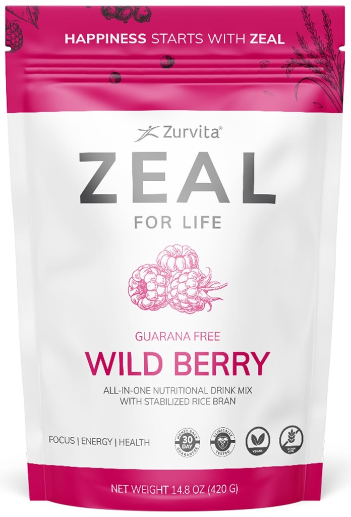 Zurvita - Zeal for Life 30-Day Wellness Bag - Wild Berry (Guarana Free) - Supliment nutritional pentru Vitalitate, Imunitate si Wellness - 420 Grams