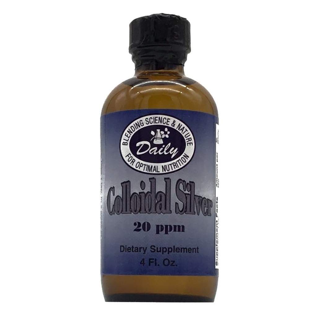 Zilnic de fabricație Argint coloidal, 20 ppm (grad alimentar) 4 fl oz