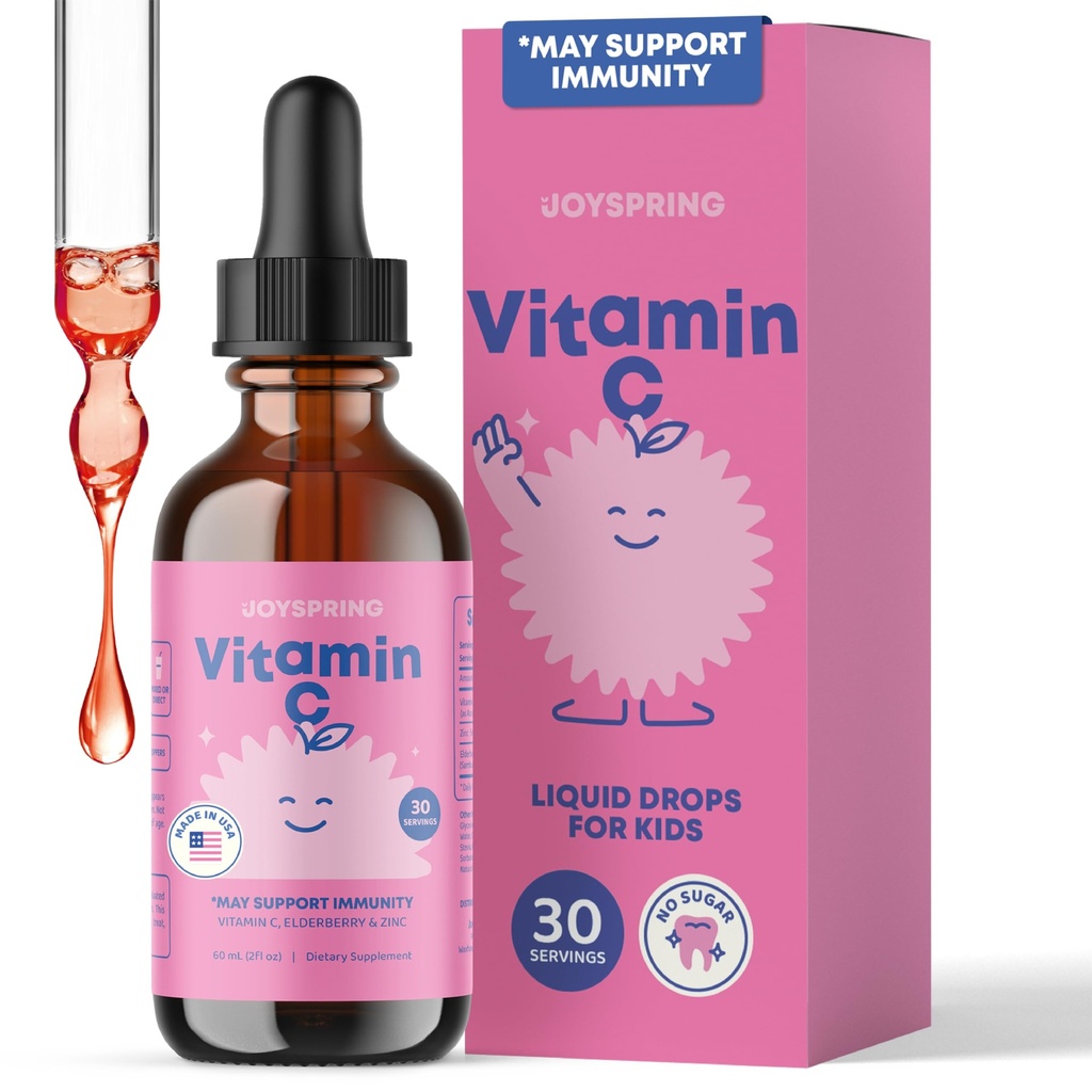 JoySpring Vitamina C și zinc pentru copii, Elderberry lichid Supliment 