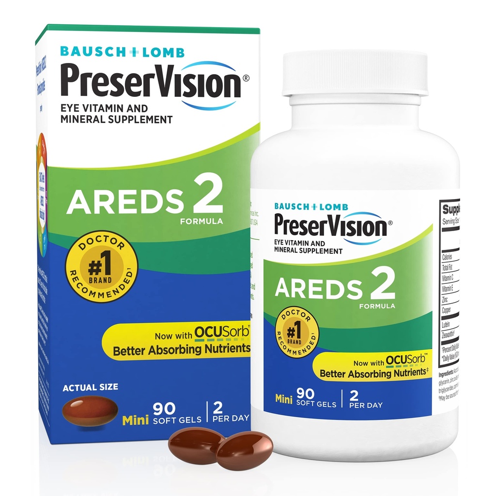 PreserVision AREDS 2 Vitamine de ochi, # 1 Medic ochi recomandat Brand, Lutein și Zeaxantină Supliment cu vitamina C, vitamina E, zinc, și cupru, 90 Softgels (Minigels)