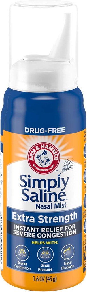 Arm & Hammer Pur și simplu Saline Nasal Mist Extra Putere, Congestionare severă, 1.6 Ounce