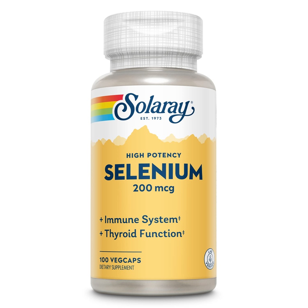 Solaray Seleniu, potenţă ridicată, sistem imunitar sănătos, funcţie tiroidiană şi suport antioxidant, 100 VegCaps