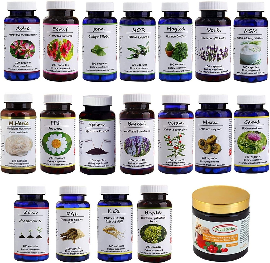 Hekma Center Suplimente pachet pentru MS - 18 medicinale Herbs & Sidr Honey cu Royal Jelly - 100% Natural, Pur organic - Vegan - Suplimente pentru M.S.