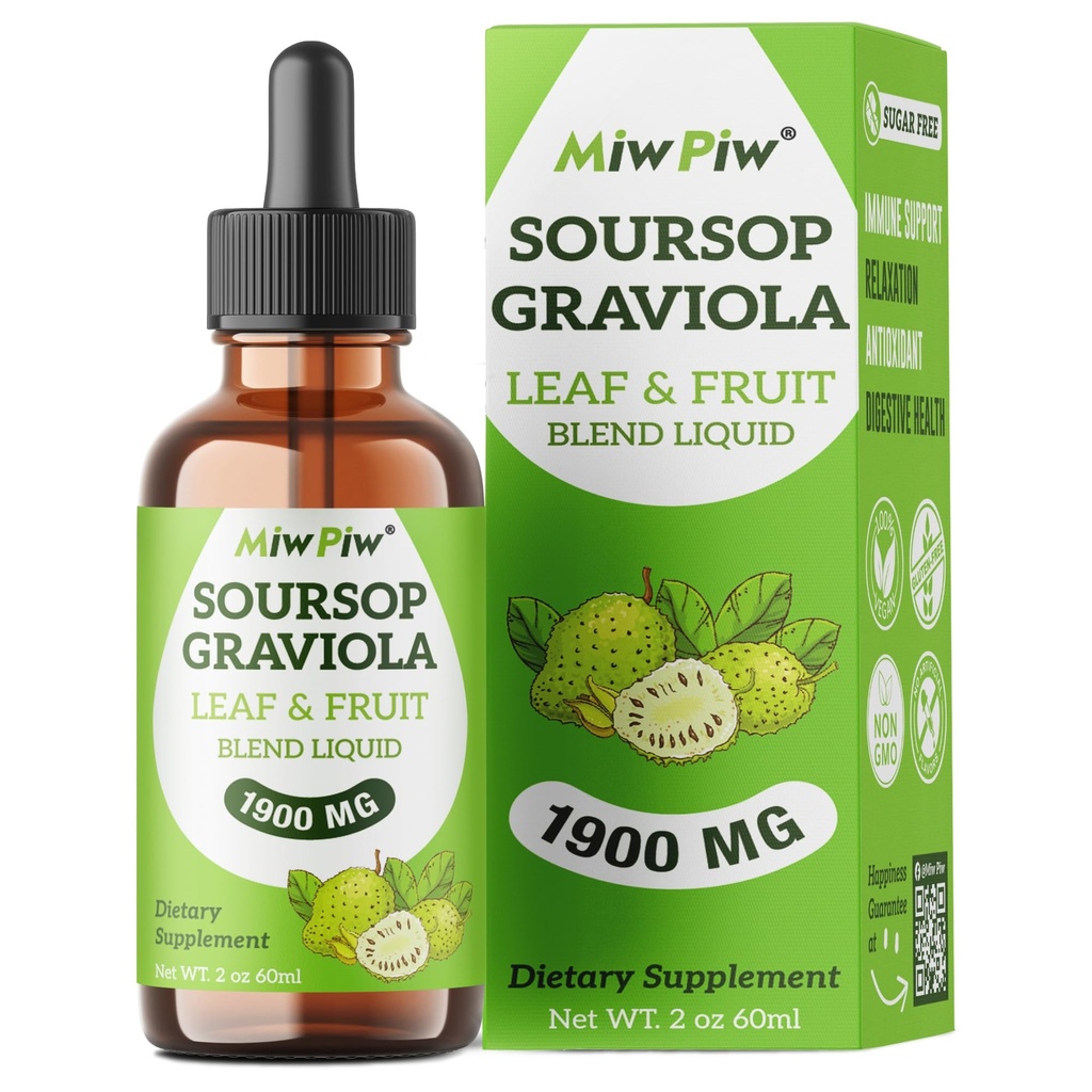 Soursop Graviola Picături lichide 1900MG 2Fl Oz, Soursop Bitter Leaf Extras Suplimente, Sleep Relax Support şi Immune Boost - Sugar Free, Aroma naturala, Herbal Goodness