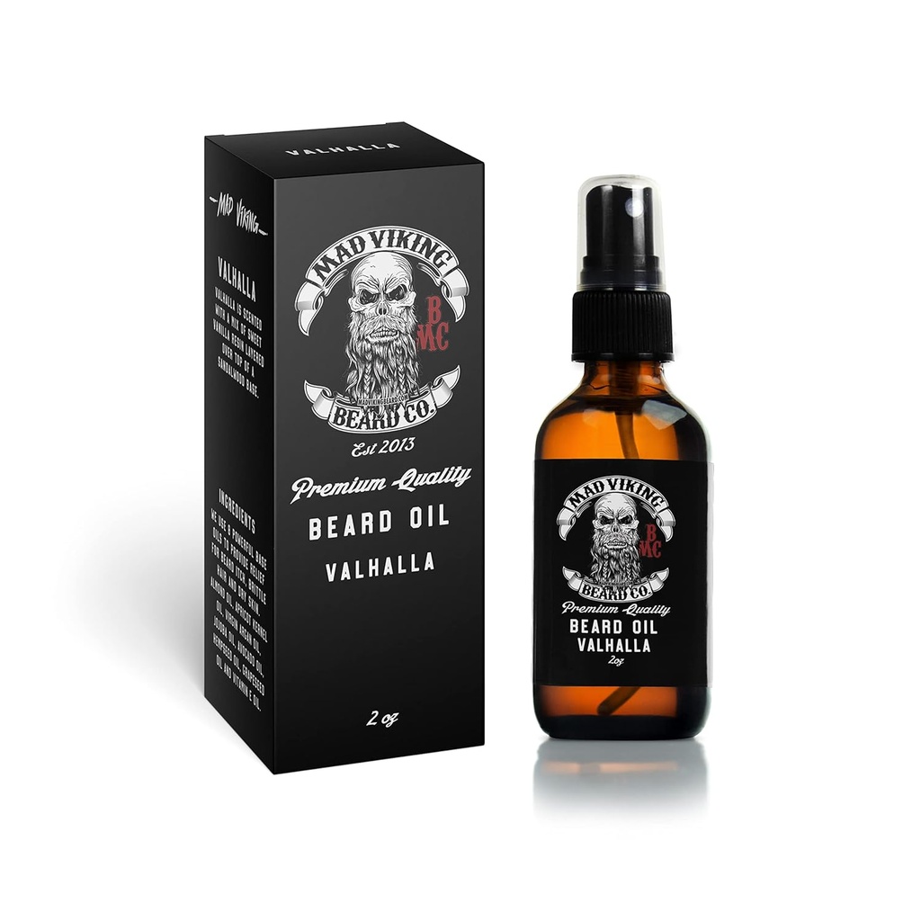 Mad Viking Valhalla Beard Oil - Hidrate, înmoaie și să crească barbă natural. Lupta mancarimi si matreata cu un smooth sandalwood & Vanilla Scent, Made In the USA - 2oz