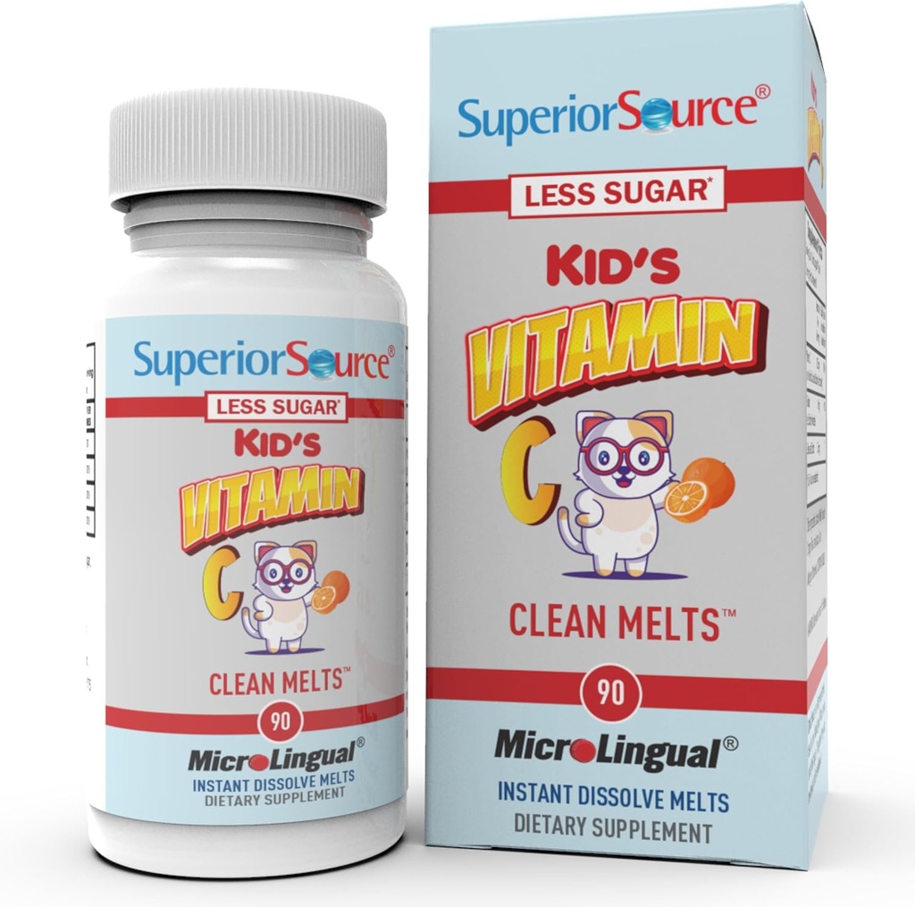 Source Superior Kid Vitamina C Melts curate - supliment de sprijin imunitar pentru copii - mai puțin zahăr - non-GMO, Gluten-Free & Conservativ-Free - 90 comprimate MicroLinguale instant-Dizolvare