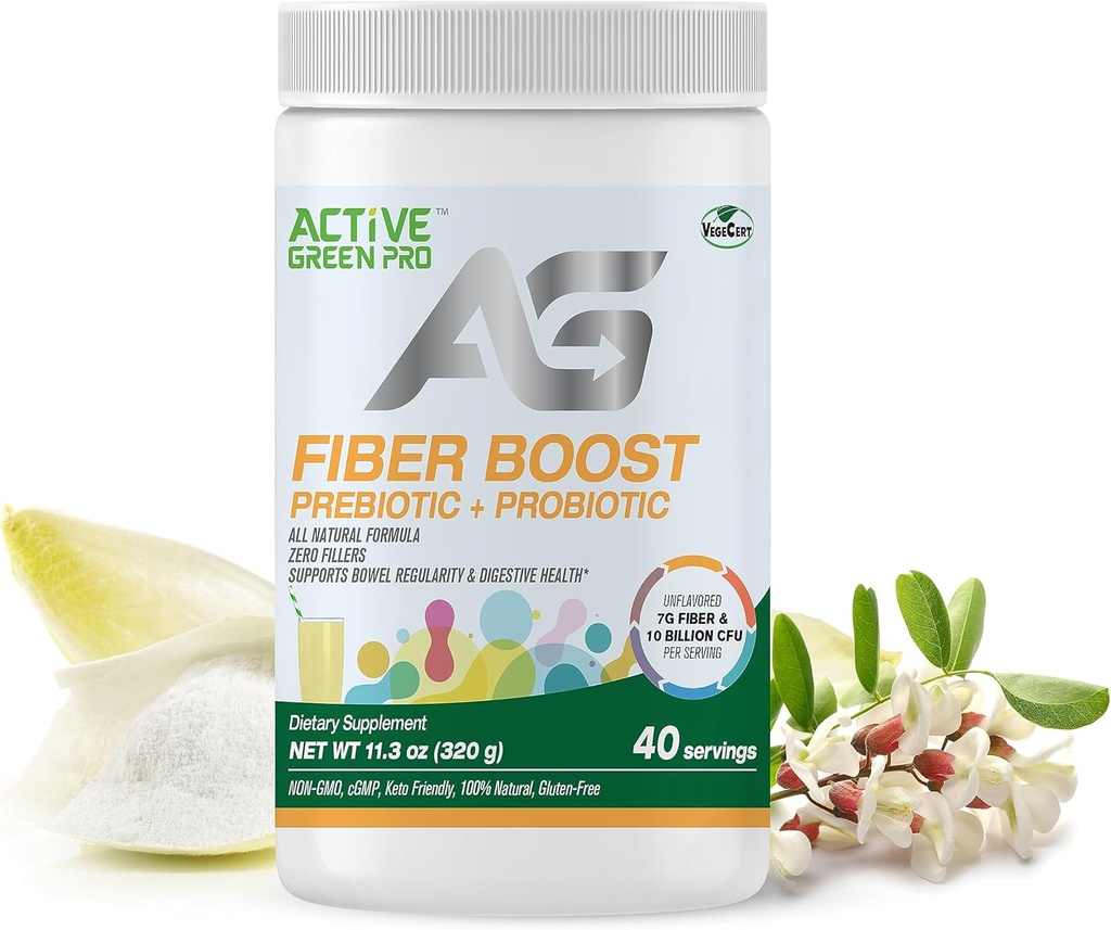 Fibre Boost Prebiotic + Probiotic - Organic - Enzyme & Productia de vitamine - Sustine Regularitatea Bowel - Digestive Health - Nearomated - Gluten gratuit - Zahar liber - 320g/40 Serviri