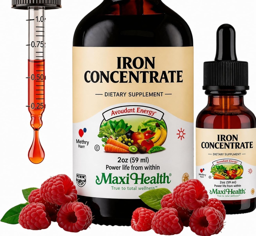 Maxi Femei de sănătate, bărbaţi şi copii supliment lichid de fier - 15 mg per ML Berry aroma - potenţă ridicată - Ușor de amestecat pentru absorbţie imediată - Creșterea energiei fără greaţă - 2 fl Ounces