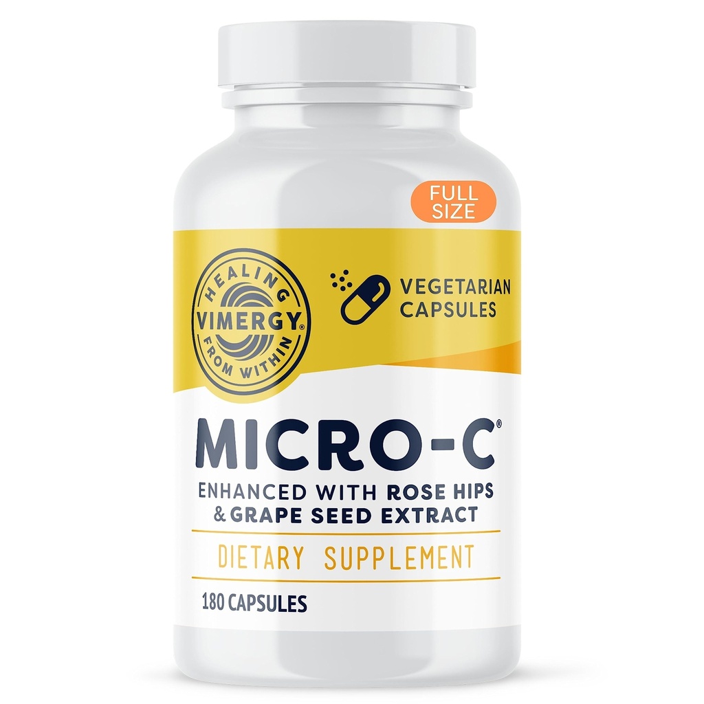 Vimergy Micro-C® Vitamina C Capsulele 500 mg pe capsulă, susţine sănătatea imună*, promovează producţia de colagen, susţine oase sănătoase*, Kosher, Vegan & Gluten-free, dimensiunea regulată 180 capsule