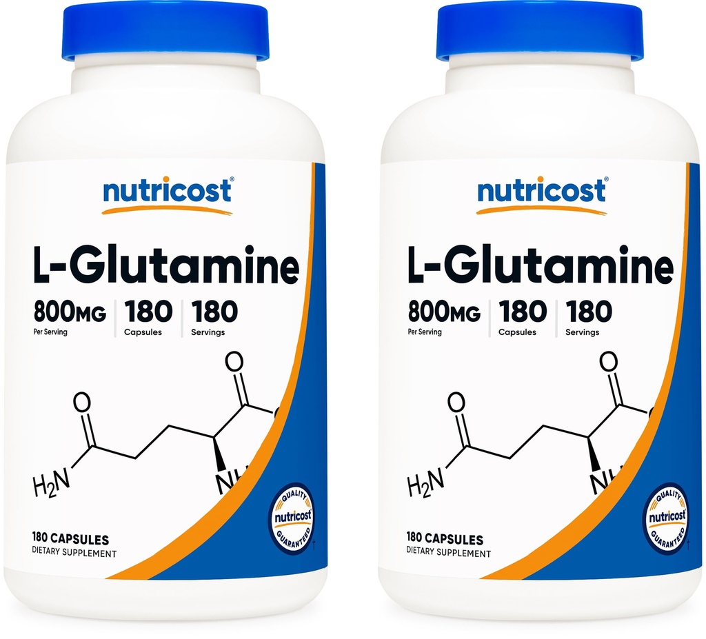 Nutricost L-glutamină 800 mg, 180 capsule (2 flacoane)
