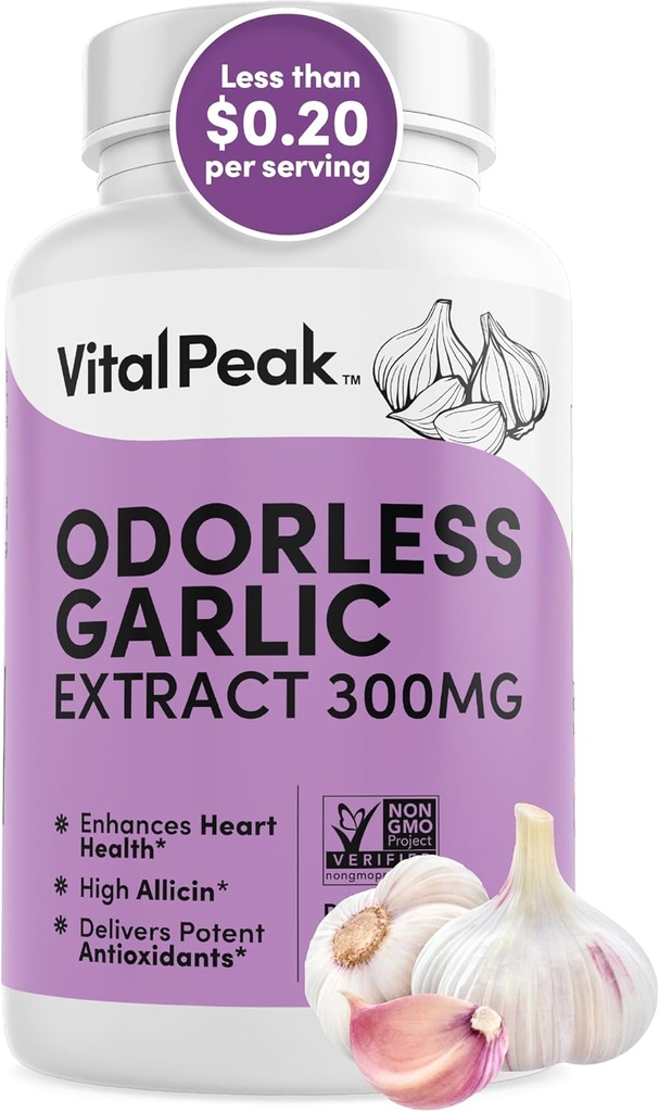 Extract de usturoi Odorless - Allicen-Rich 300 mg Suplimente Herbal Usturoi pentru inimă, ficat, şi suport imunitar I non-GMO, Gluten-Free, Vegan - 90 capsule de usturoi