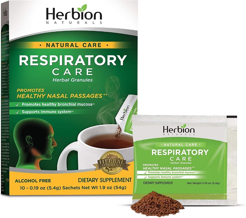 Herbion Naturals Respiratory Care Granule de plante 10 Ct, pentru întreaga familie, funcţie respiratorie sănătoasă, Tuse de eliberare, 10 Conte, Pachet de 1
