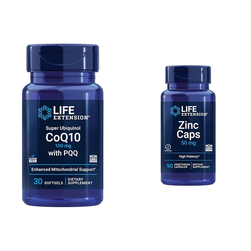 Life Extensie Super Ubichinol CoQ10 cu PQQ, CoQ10, PQQ, shilajit, Heart Health & Zinc Caps, zinc 50 mg, zinc Citrate, Suport de apărare imune organismului