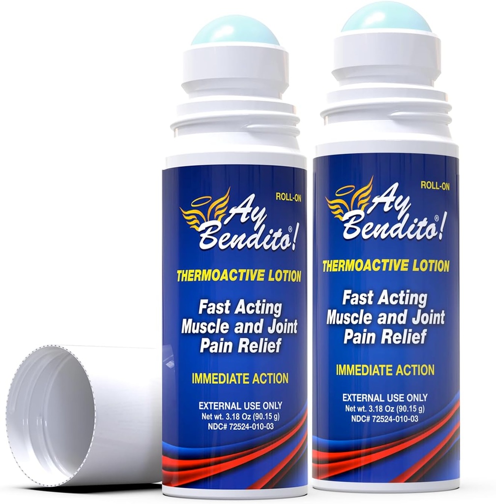 Ay Bendito! Loţiune termoactivă pentru ameliorarea durerii mai rapidă a articulaţiilor şi funcţiei musculare - 3.18 oz Roll-on - Două pachete