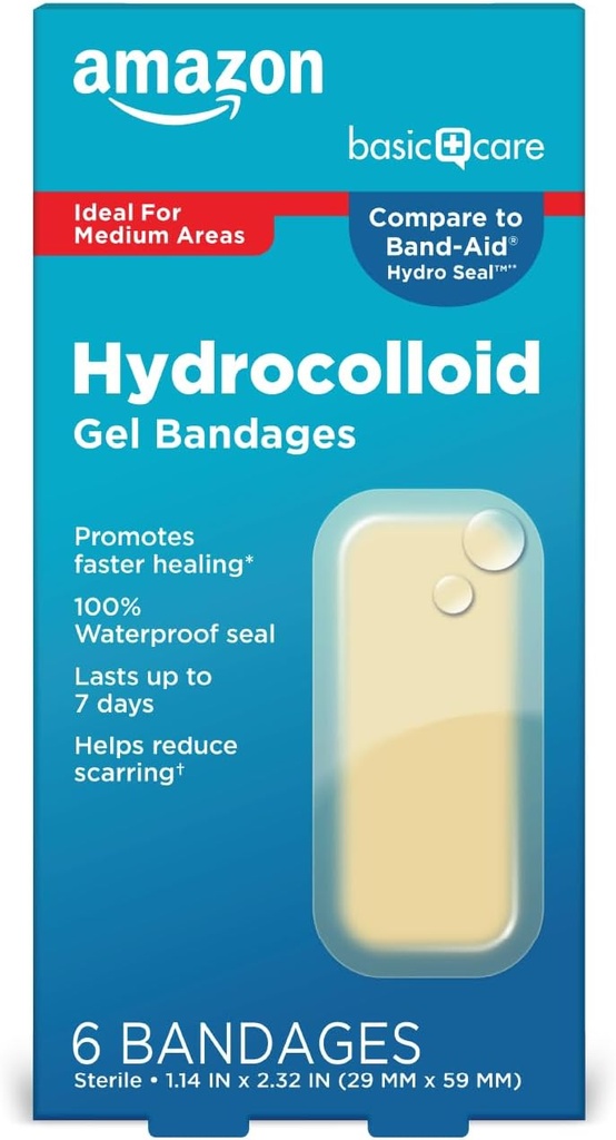 Îngrijire de bază Avansate rapid de vindecare Bandaje de gel hidrocoloid, mare, 6 ct
