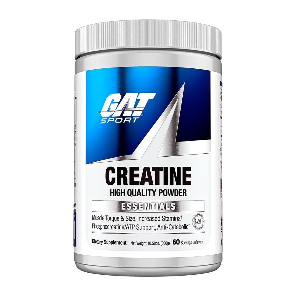 GAT SPORT Creatina Monohidrat 300 Gram pulbere, Putere, Brain Health, Anti-oxidant, Endurance, pentru bărbați și femei, Nearomat, 60 Serviri