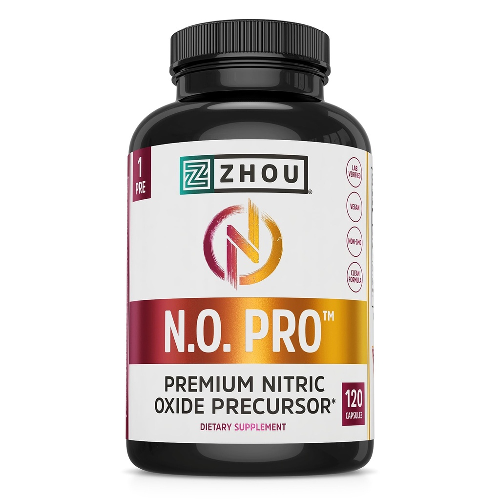 Zhou N.O. Pro - Premium supliment oxid azotic pentru bărbați și femei, inimă, mușchi și sânge Suport cu rădăcină de sfeclă & L Arginină, Antioxidant natural Booster - 120 Capsule vegetale