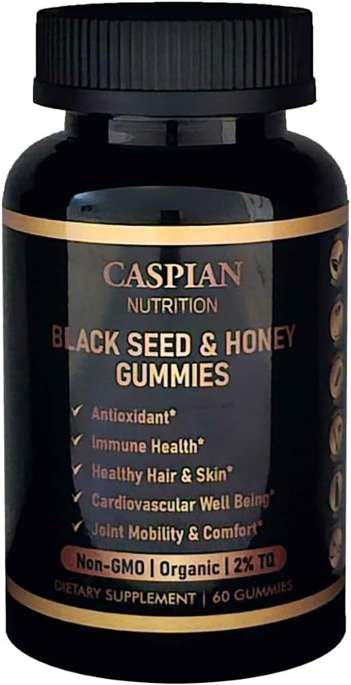 Seminţe negre şi gume de miere cu biotină şi vitamina C, organice, non-GMO, 2% TQ, 60 Gume