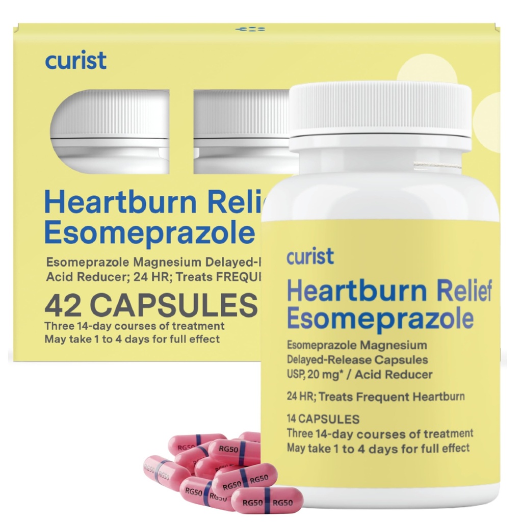 Curist Esomeprazole 20 mg Capsule cu eliberare întârziată - Acid Reflux Medicină pentru tratamentul arsurilor la stomac - 42 capsule cu număr de capsule - Reflux acid