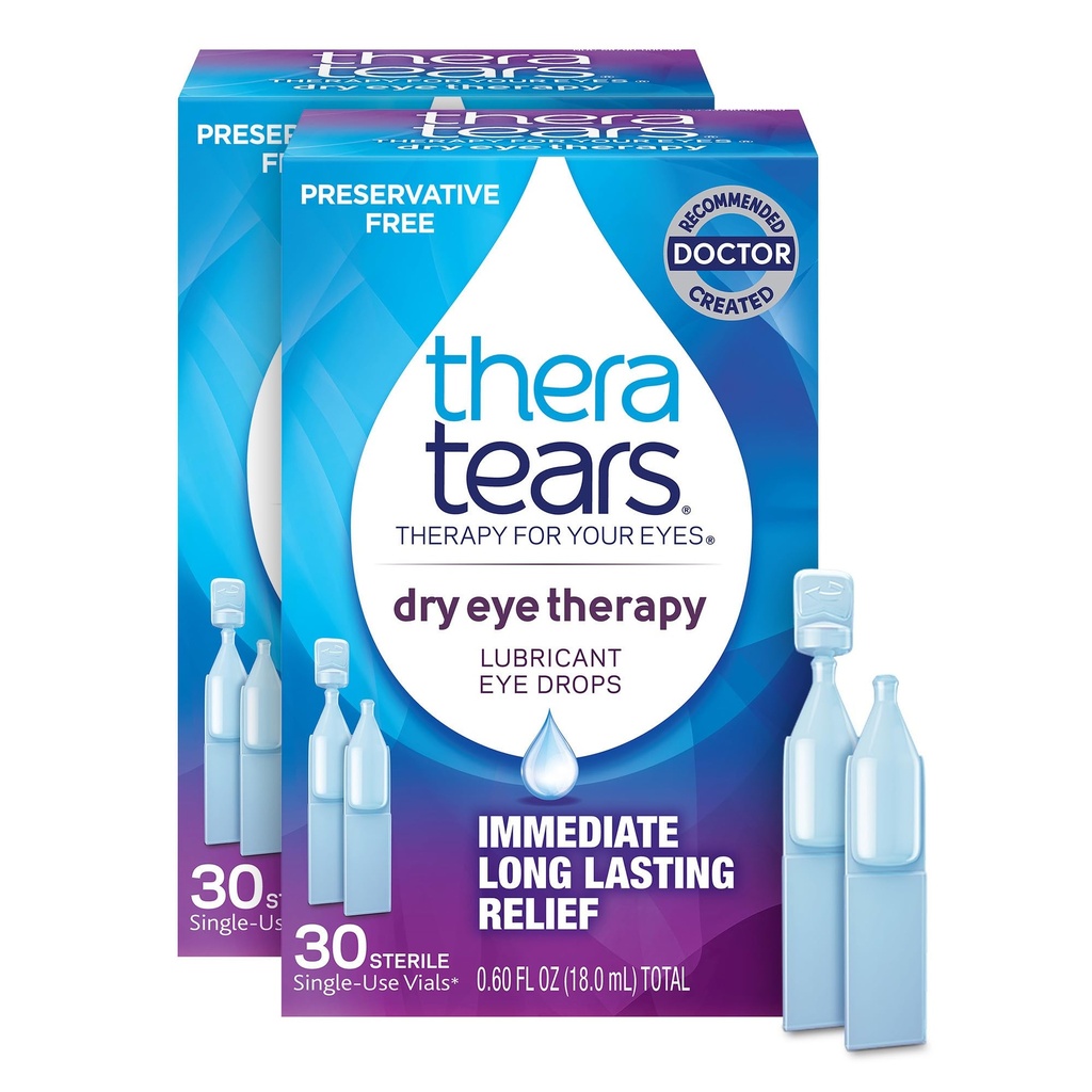TheraTears Dry Eye Terapia ochilor picături pentru ochi uscat, Conservativ gratuit, 30 flacoane, 2 ambalaj