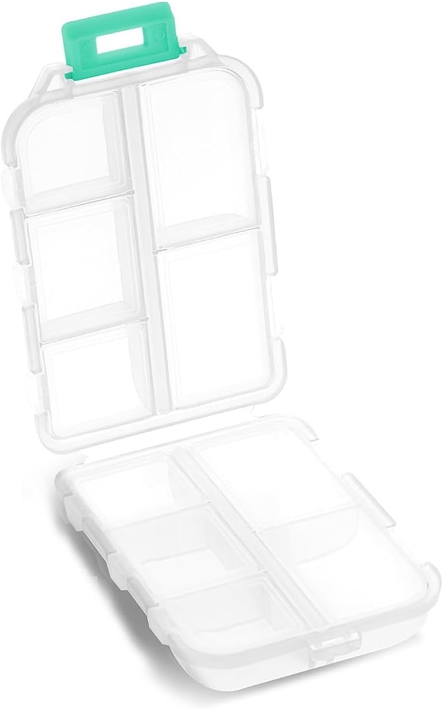 Caz pastila - Portable Suplimente Cutie de carton cu 10 Compartimente - Medicina Capsule de vitamina pliabil Organizator Distribuitor Depozit de stocare pentru călătorie Pocket Purceluș - Clear White