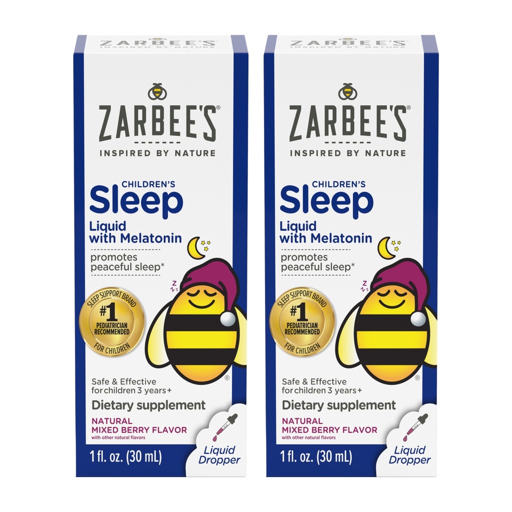 Zarbee's Kids Sleep Supplement Liquid cu 1mg Melatonina; Drog-Free & Efficient; Ușor de a lua naturale Berry Flavor pentru copii Vârsta 3 și în sus; 1 Fl Oz sticle, ambalaj de 2