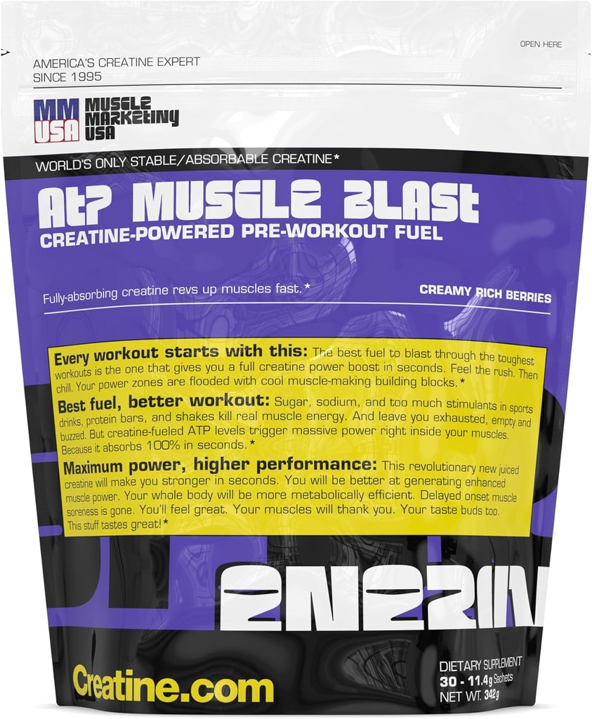 MMUSA ATP Muscle Blast: singura băutură energetică stabilă din lume. Absorbţie instantanee. Boost imediat pentru culturism intens, Sporturi de rezistenta. Tren mai greu, Recuperare mai rapid. 30 plicuri, 11,4g fiecare