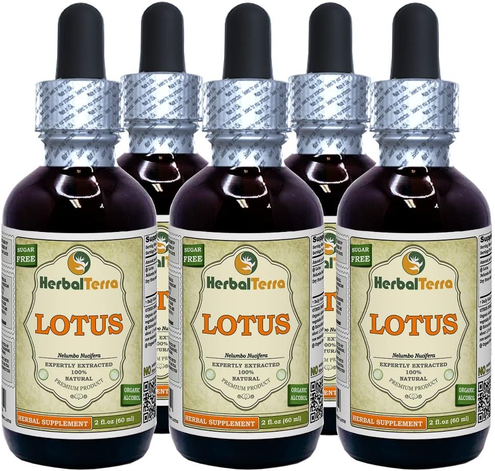 Lotus, Xi Xin (Nelumbo Nucifera) Extract lichid de Stem uscat (Brand Name: HerbalTerra, Proudly Made in USA) 5x2 oz