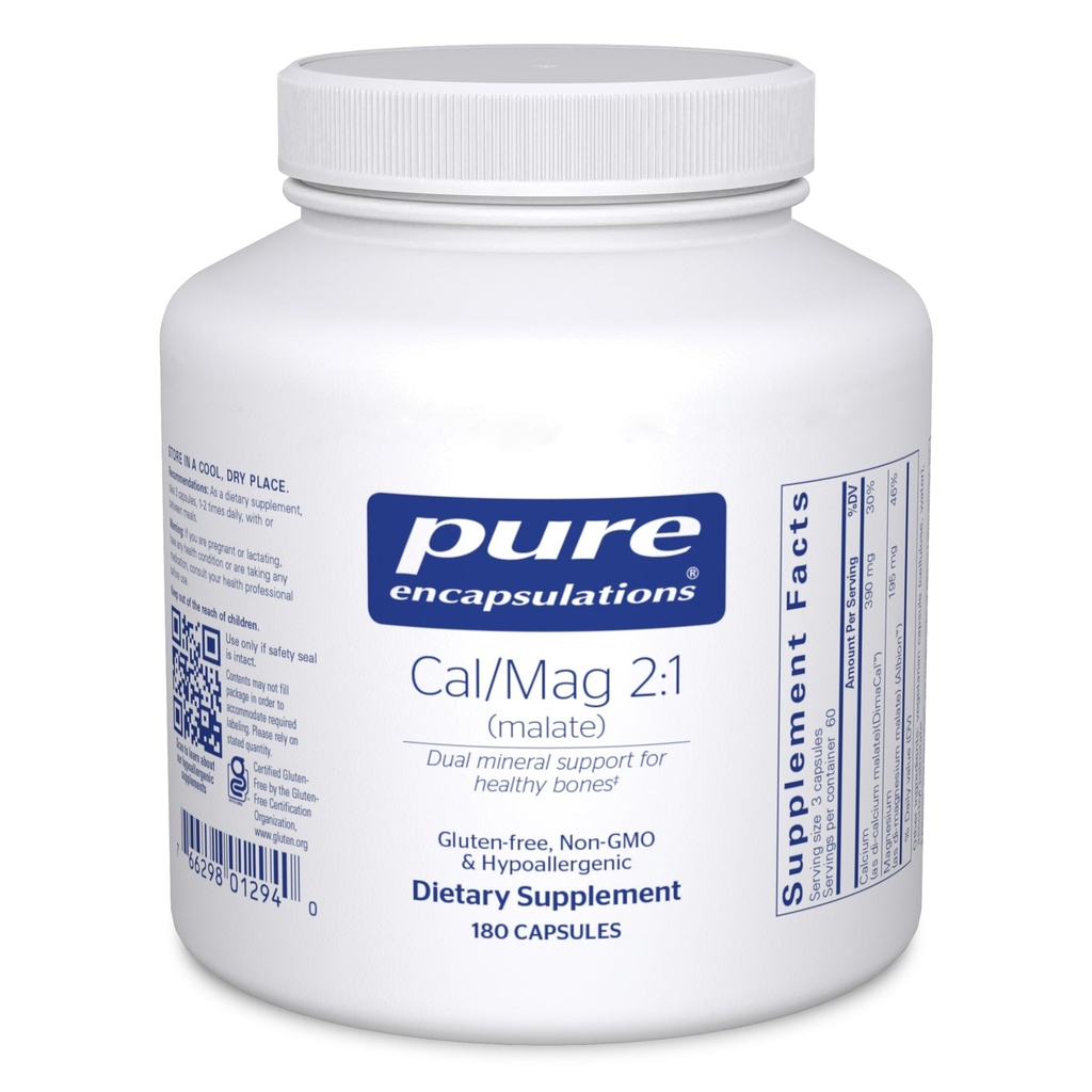 Pure Encapsulations Cal/Mag (Malat) 2:1 - Calciu & Magneziu (Malat) - Bone Health Supplement* - Optimal Absorbtion - Vegan & Gluten Free - 180 Capsule