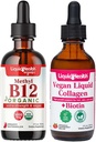 LIQUIDHEALTH Metil organic B12 5000mcg Vitamine picături cu tartă suc de cireşe & 100% Vegan plante-Based Colagen Plus Biotin picături - Natural Energy Boost, Îmbunătățițiți concentrarea, păr și unghii creștere, Skin Health