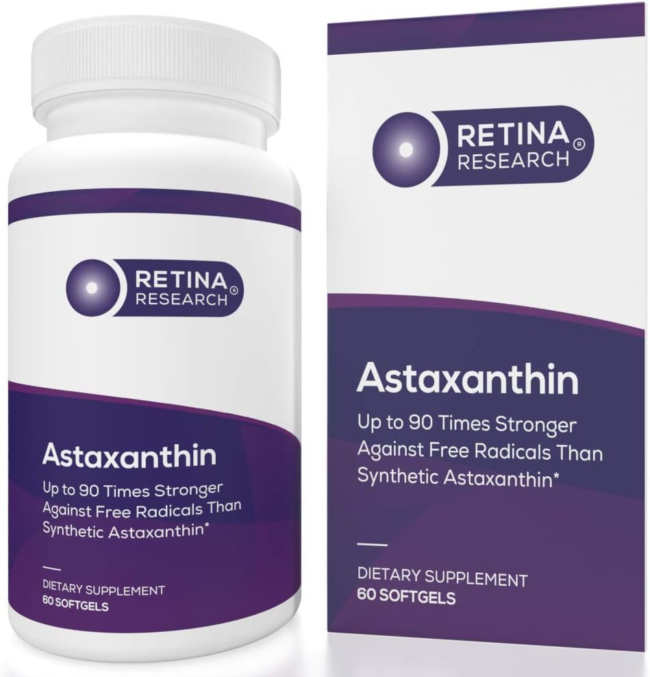 Natural Astaxantină ochi Vitamina 10mg - Suplimente pentru a sprijini sănătatea ochilor - până la 90 de ori mai puternic decât sintetic - Formulat de medici - 3rd Party Certified - 60 Softgels