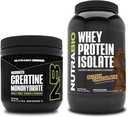 NutraBio Creatina Monohidrat, Nearomate, 150g și Whey Proteine Izolat, Ciocolata olandeză, Supliment Bundle - Energie musculară, Lean musculare creștere, recuperare și puterea