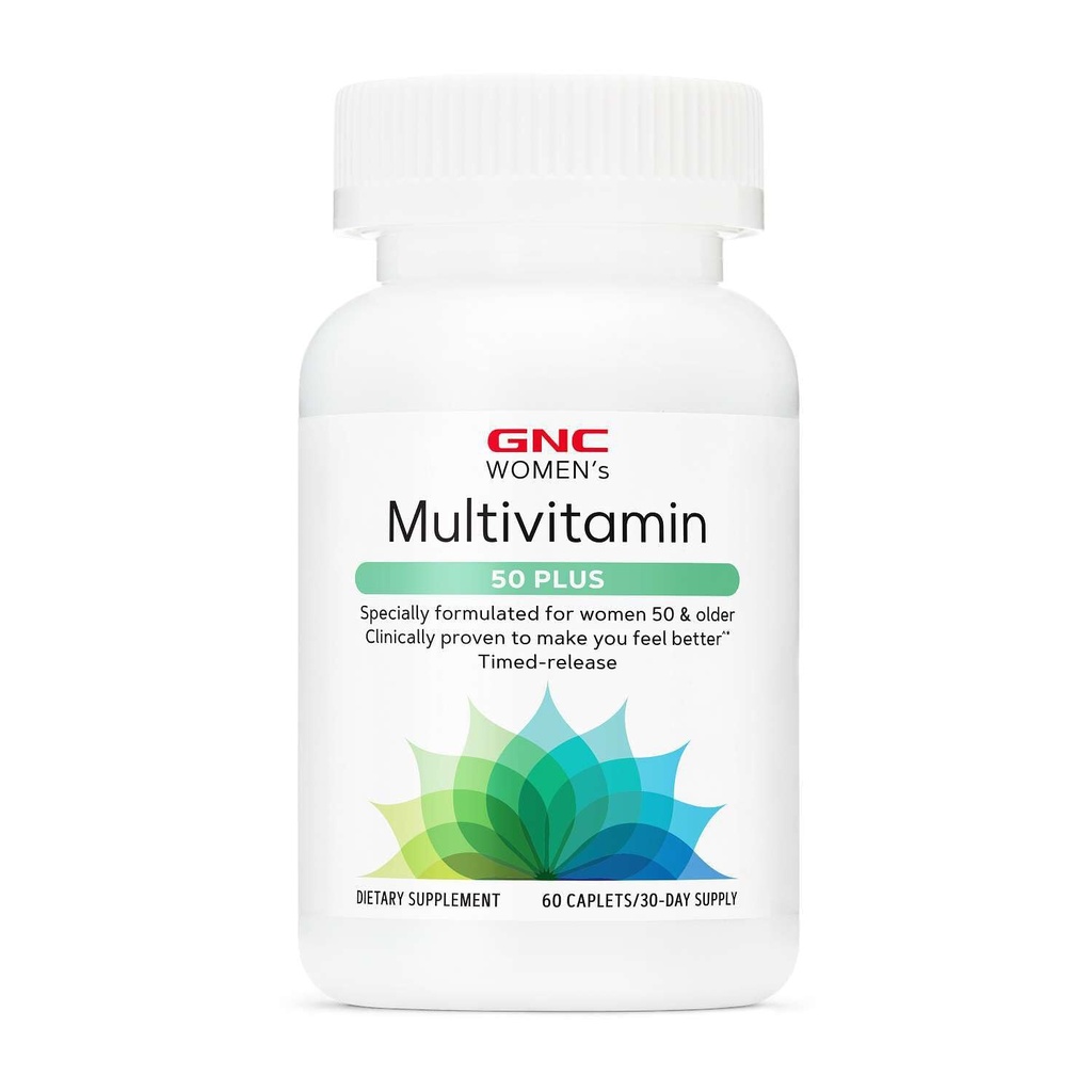 GNC Femeii Multivitamine 50 Plus, Suporturi Oase, Ochi, Memorie, Brain și Skin Health cu vitamina D, Calciu și B12, Ajuta la creșterea producției de energie, 60 Caplete