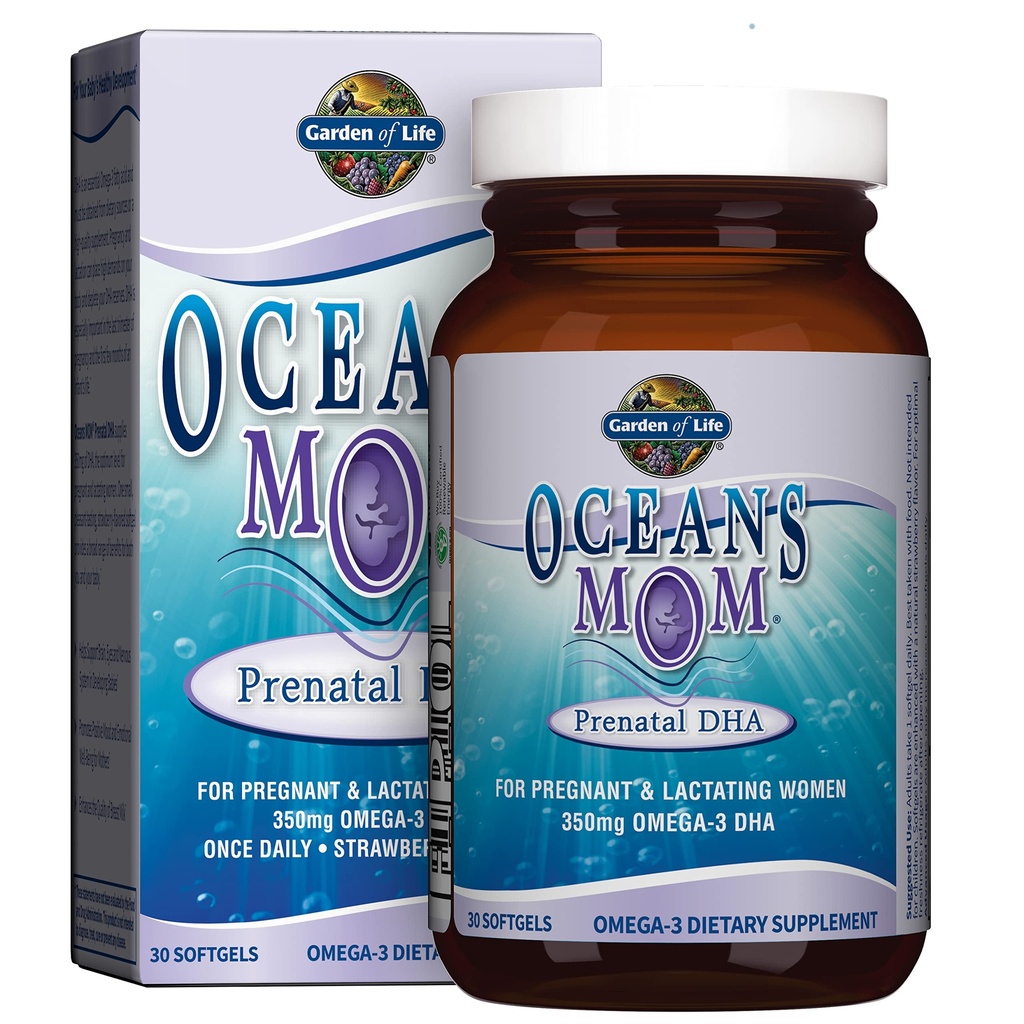 Gradina de Life Oceans Mama ulei de pește prenatal DHA, Omega 3 Supliment - Căpșuni, 350mg Sarcina Prenatal DHA Suport ulei de pește pentru mame, Babys Creier & Eye Development, 30 Small Softgels