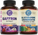 Extract de șofran pur și suport comun avansat Bundle (O sticlă fiecare). Susţine starea de spirit, creşterea energiei, funcţia metabolică şi sănătatea comună. USA Made.