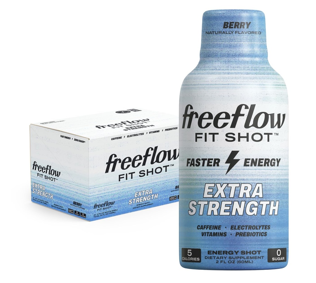 Freeflow Fit, Extra Power Energy Shot, Berry (2 Ounce Shot, Pack of 12) - 150mg de Cafeine Per Shot, Zero Calorie, Zero Sugar Energy Shot...