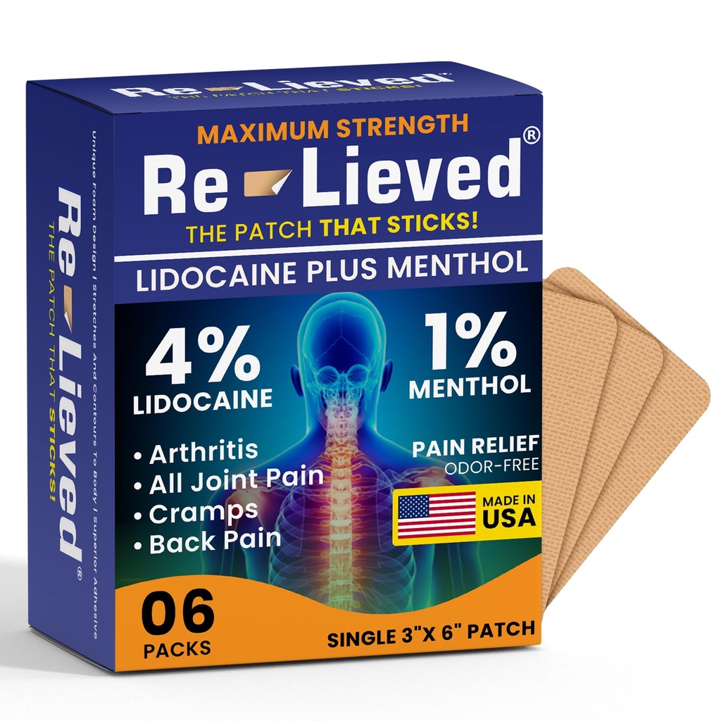 Re-eliminat 4% Lidocaină Patches cu mentol - Rezistenta maxima durere de ajutor pentru spate, genunchi si dureri musculare - petice medicamentate cu acţiune rapidă - Made in USA - 6 Conte