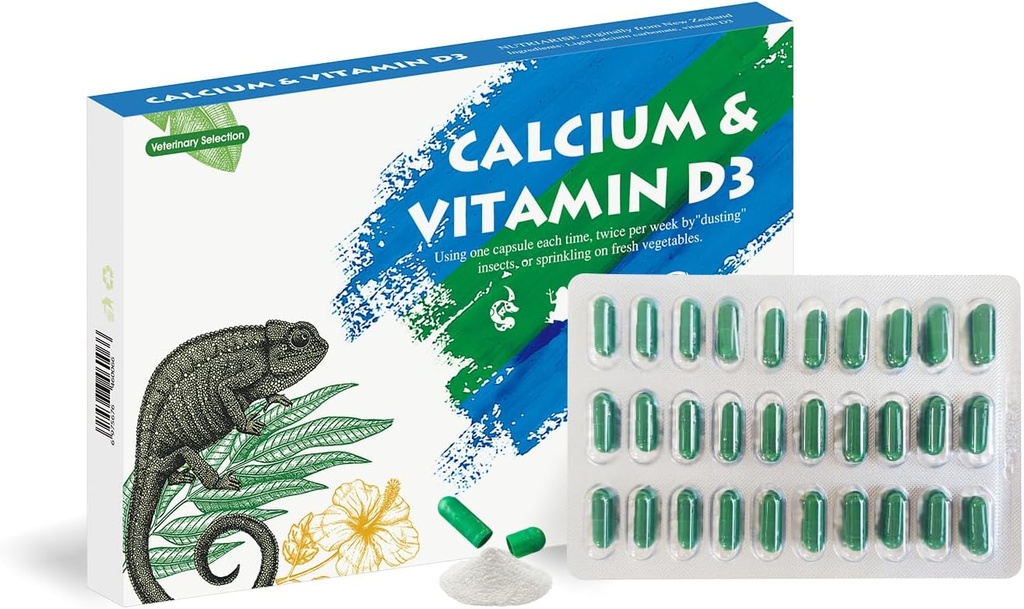Suplimentul Reptile de calciu cu vitamina adaugata D3, Ideal pentru Dragoni cu Barbă, Ţestoase & mai mult