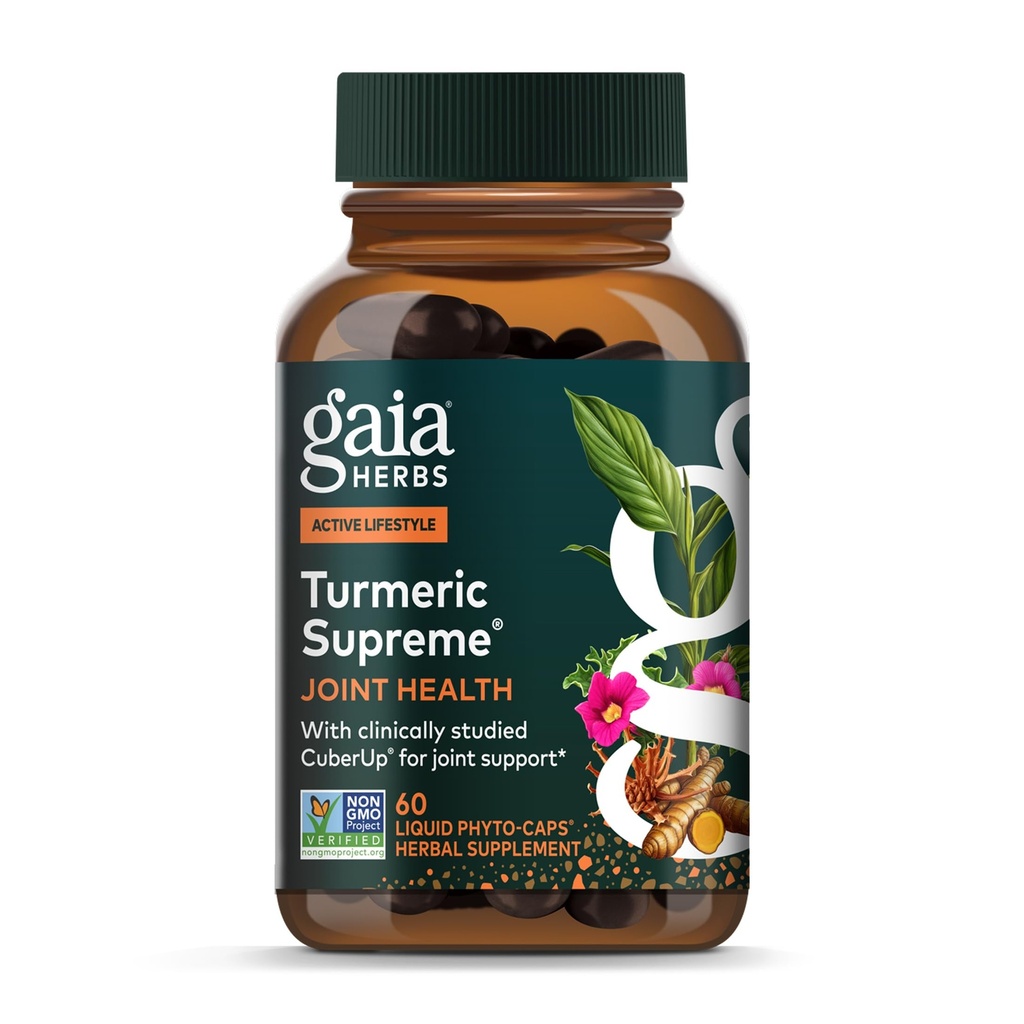 Gaia Herbs Turmeric Supreme Joint Health - Joint Supplement - with Quercetin, Black Pepper, Boswellia, Ginger Root, Curcuminoide, & More - 60 Liquid Phyto-Capsules (15-Day Supply)