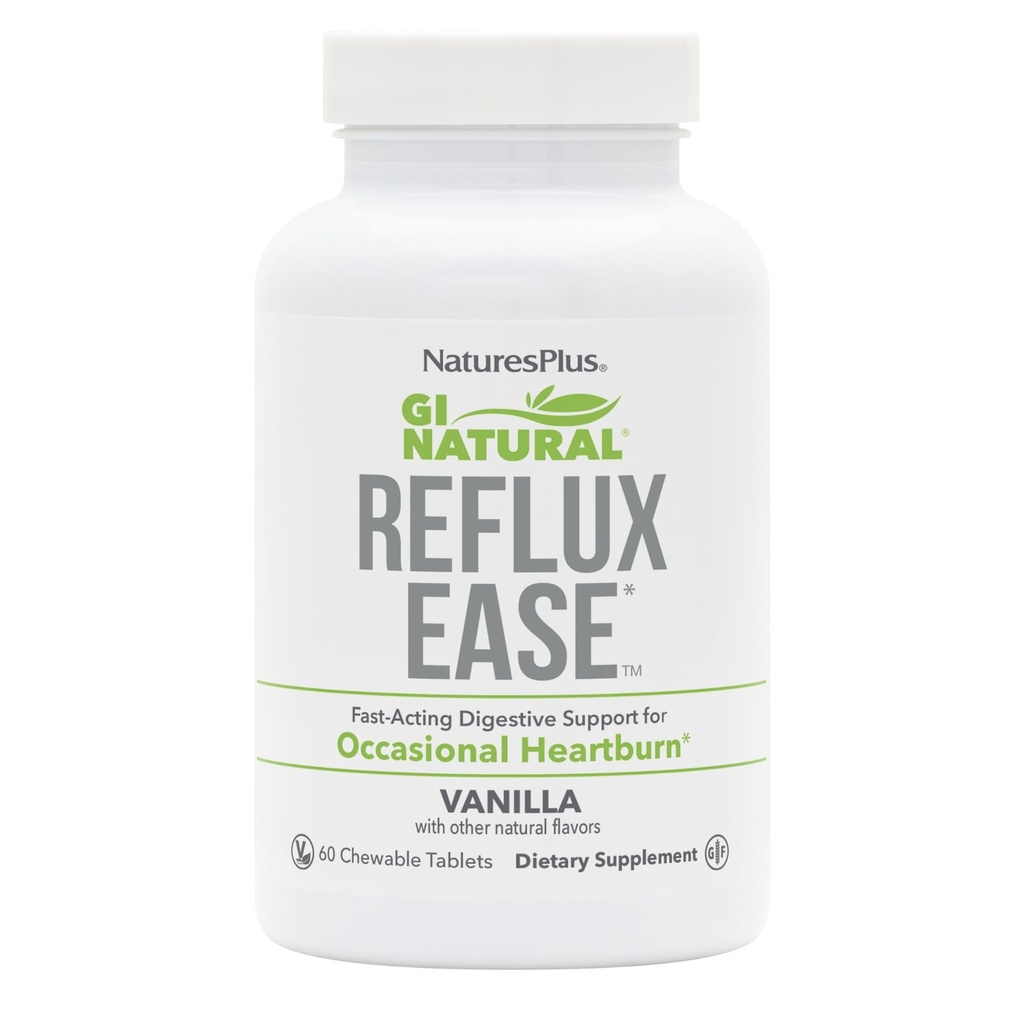 Naturals Plus GI Reflux natural Ease, Vanilie - 60 Tablete masticabile - Suport Digestiv cu acţiune rapidă - Vegetarian, Gluten gratuit - 60 Serviri