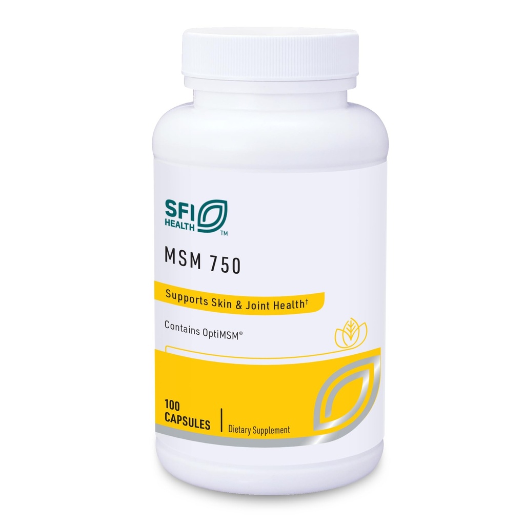 Klaire Labs SFI Health MSM 750 - Testat clinic pentru a sprijini comfortul comun & structura, metilsulfonilmetan ca OptiMSM (100 capsule)