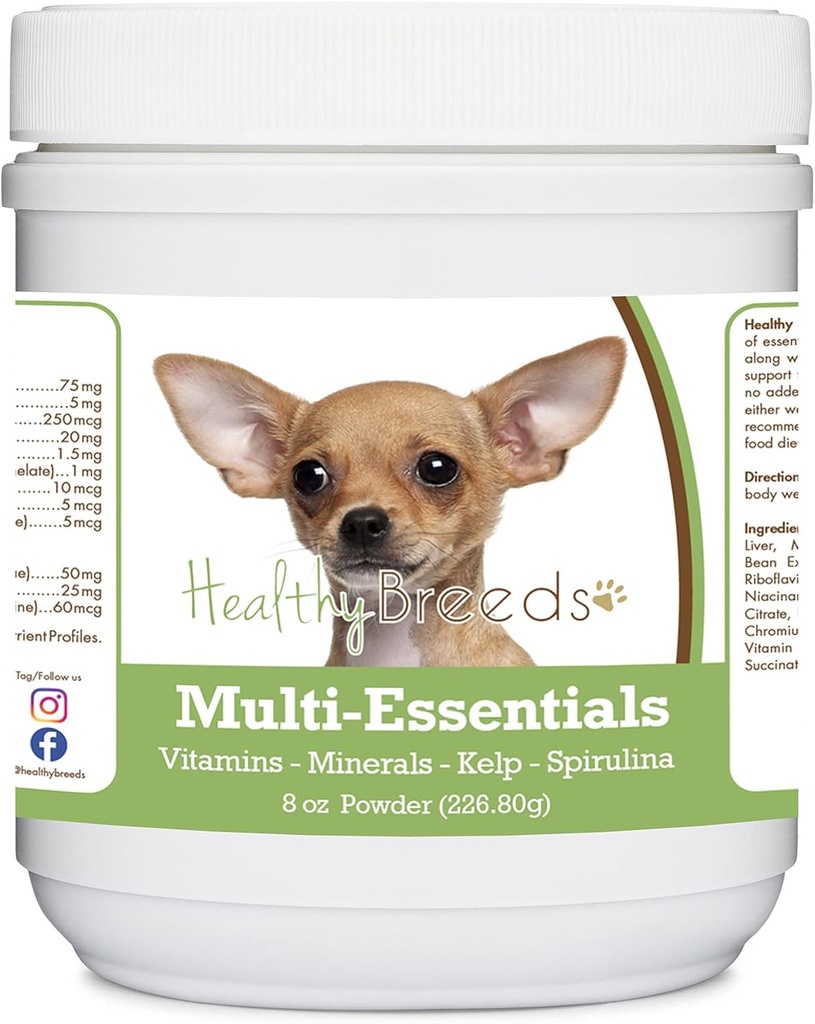Rase sanatoase Chihuahua Multi-Essentials pulbere pentru câini - un supliment ideal de vitamine, minerale si antioxidanti pentru cainele tau - 8 oz
