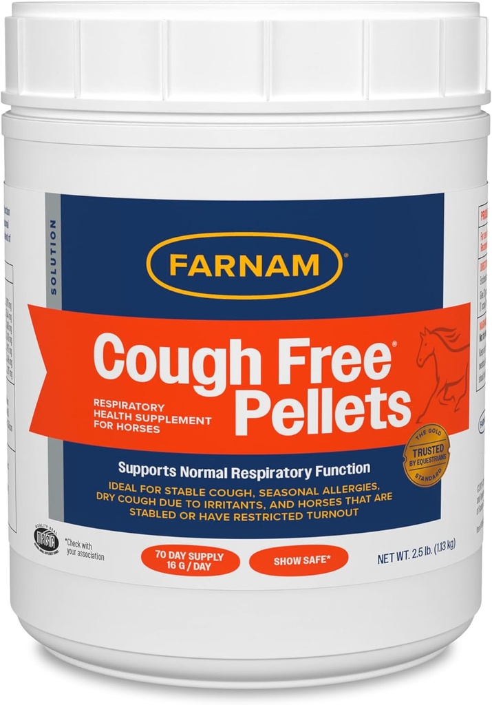 Farnam Cough Pellets gratuit supliment de sănătate respiratorie pentru cai, oferă suport respirator pentru cai cu alergii sezoniere sau tuse stabilă, 2,5 lb., 70 zile de aprovizionare