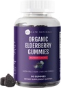 Kate Naturals Elderberry Gummies cu vitamina C și zinc pentru adulți și copii. Gume gustoase de soc de afine pentru suport imunitar (90 gume, 45 de zile de aprovizionare, organice)