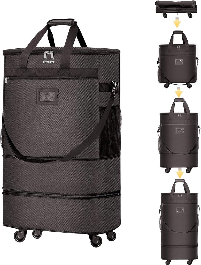 Valize cu roți Valiza extensibilă pentru bagaje pliabile cu 4 Roți Universale Collapsibil Rolling Travel Case (Cafea)