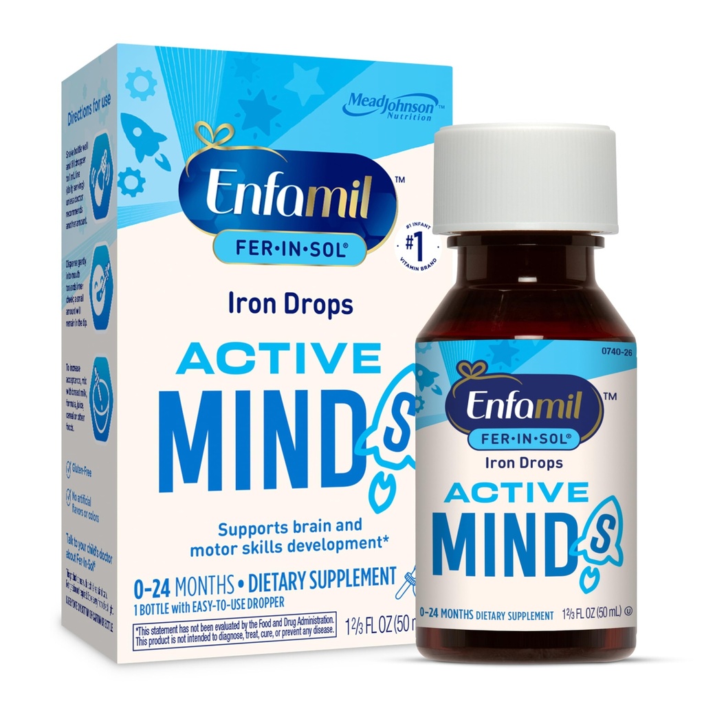 Enfamil Fer-In-Sol suplimente de fier picături pentru sugari și copii mici, susține dezvoltarea creierului, 50 ml flacon picurător
