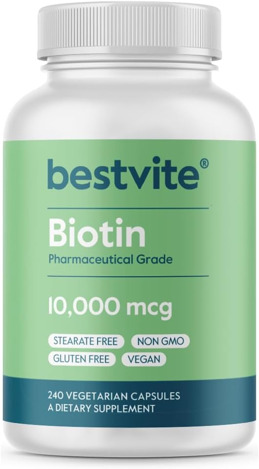 BESTVITE Biotin 10000mcg (240 capsule vegetariene) - Fără Stearet - Fără fosfat dicalcic - Fără îndulcitori artificiali - fără arome - fără agenți de flux - Vegan - Negung - gluten Free